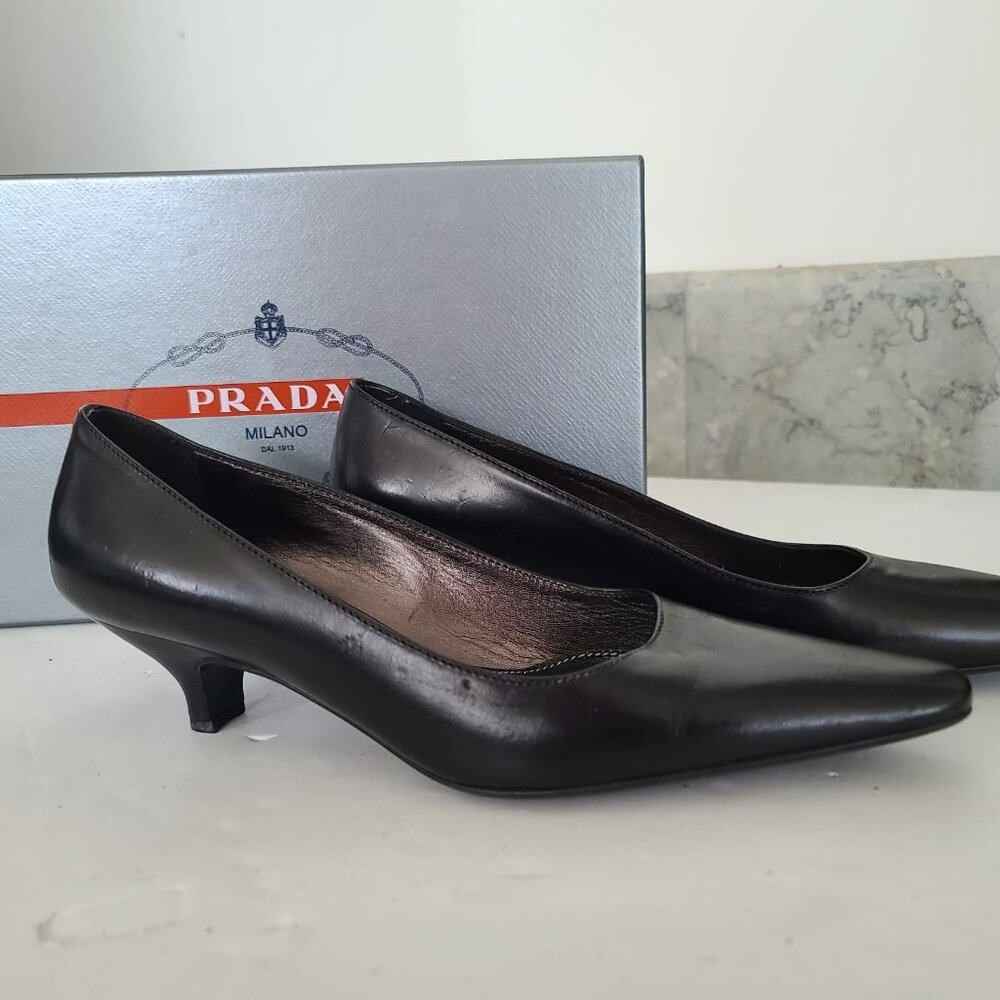 PRADA Classic Black Leather Heels Pumps